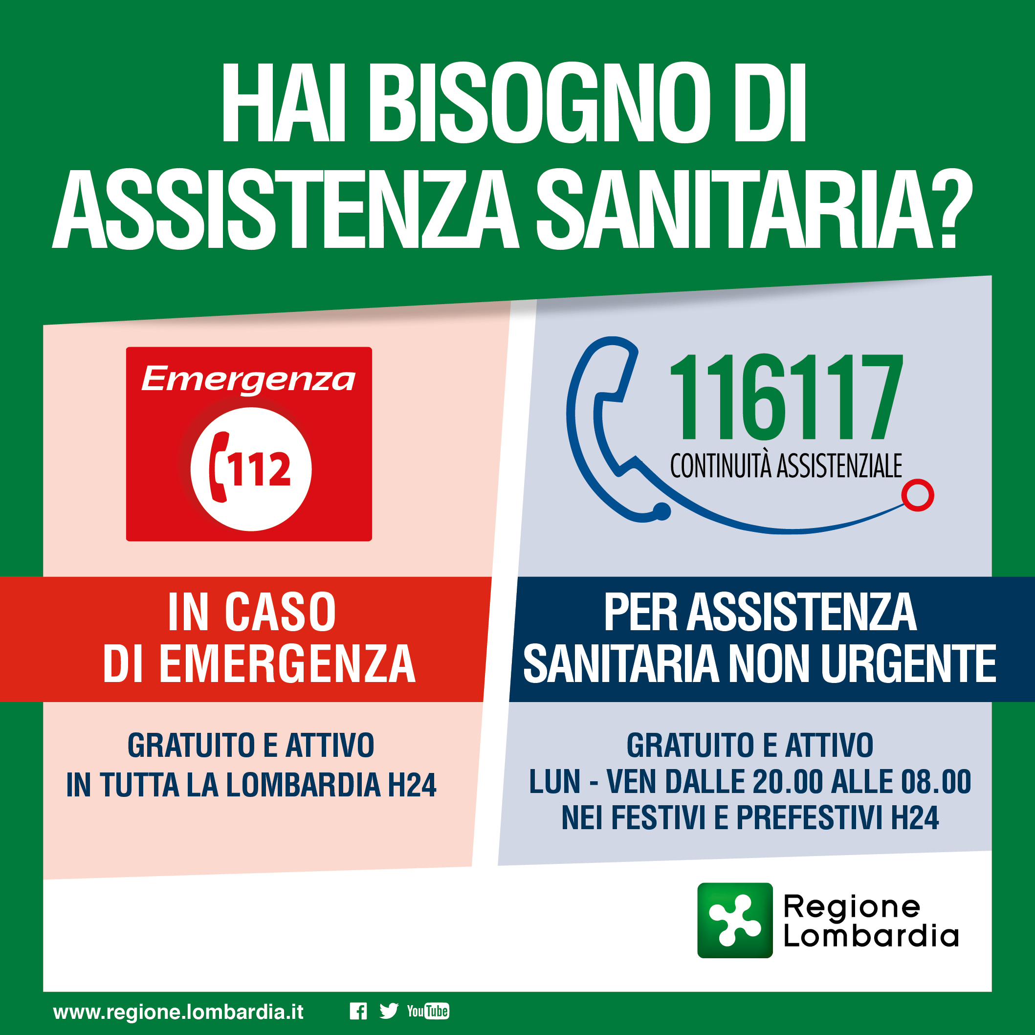  Centrale UNI.CA Bergamo tel 116.117  assistenza sanitaria telefonica dal 6 luglio 