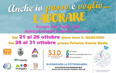 Anche io posso e voglio … lavorare Mostra itinerante dal 21 al 31 ottobre ad Azzano S.P.