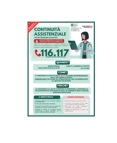 Continuità Assistenziale dal 06 LUGLIO 2024 Centrale UNI.CA Bergamo tel 116117
